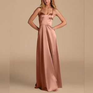 Azazie Open Back Lace Up Gown in Color Bronzer